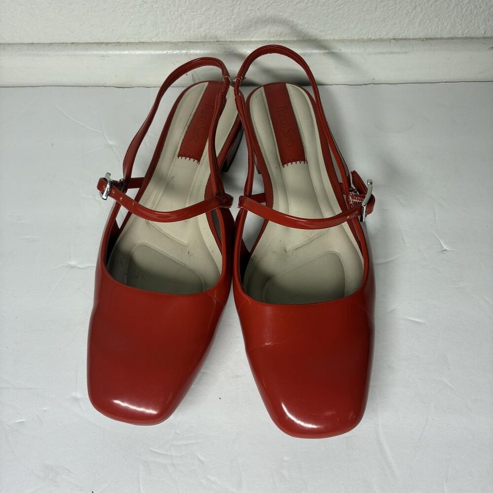 Franco Sarto L-DESTIN Shoes Womens Size 8 M Red Slingback Square Toe Flats Dress - Picture 2 of 16